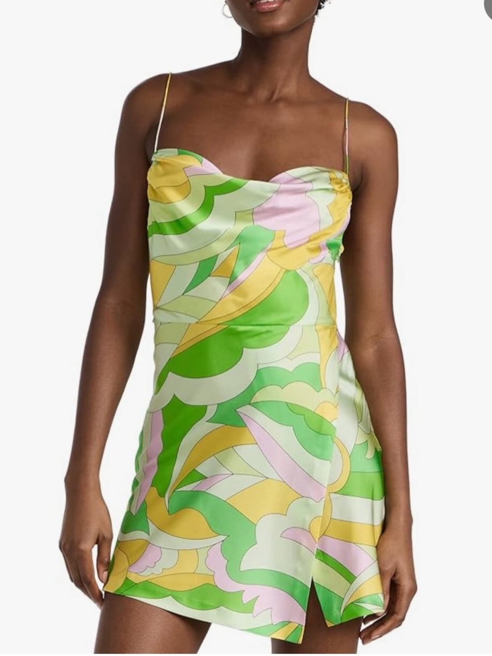 RETROFETE Green, Yellow & Pink Satin Slip Mini Dress